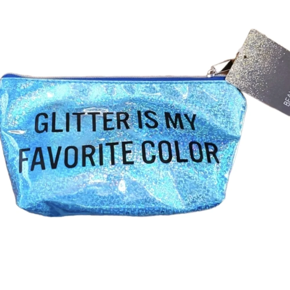 GLITTER IS MY FAVORITE COLOR Small Turquoise Beauty Makeup Bag